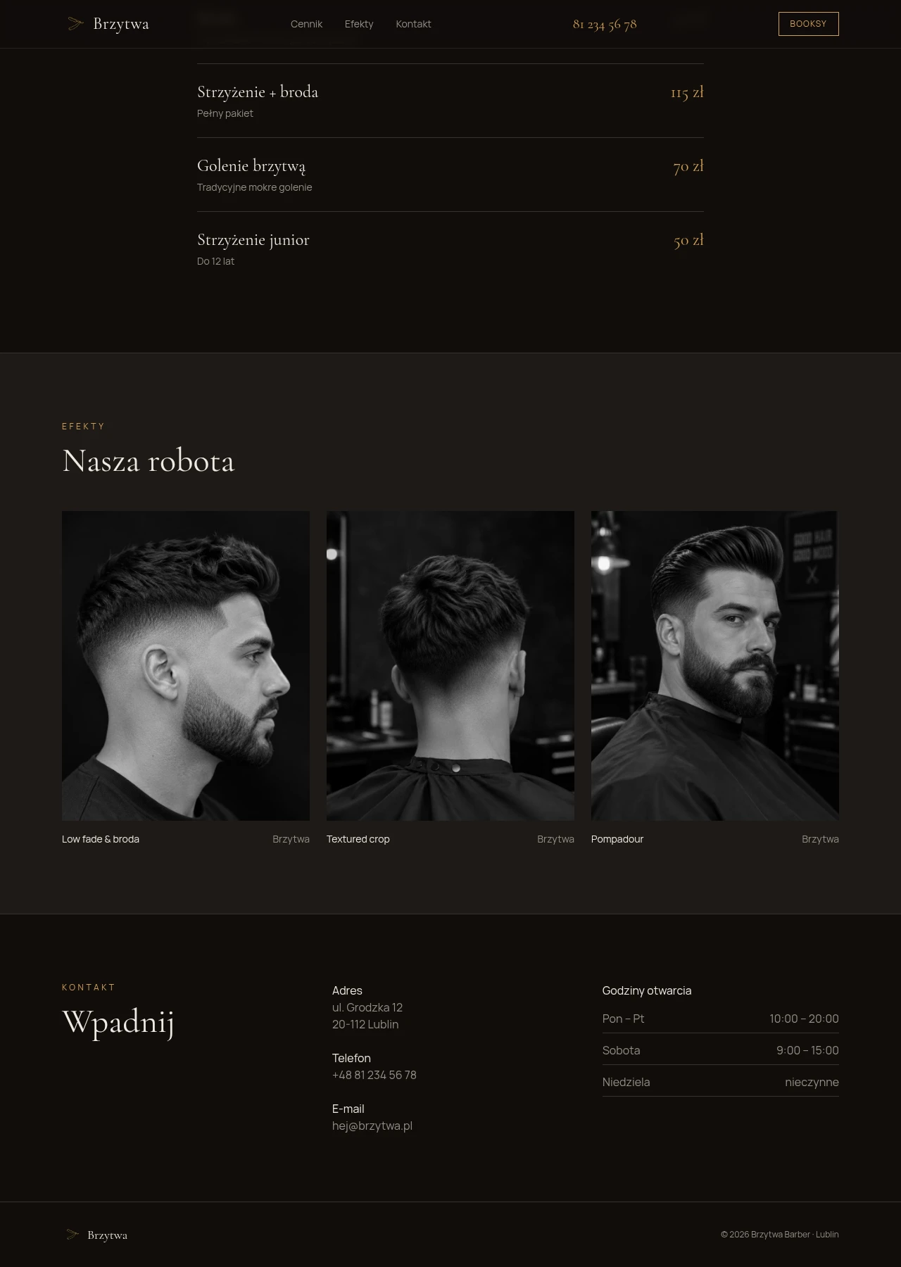 Lublin Clip & Co — dalsze sekcje strony salonu